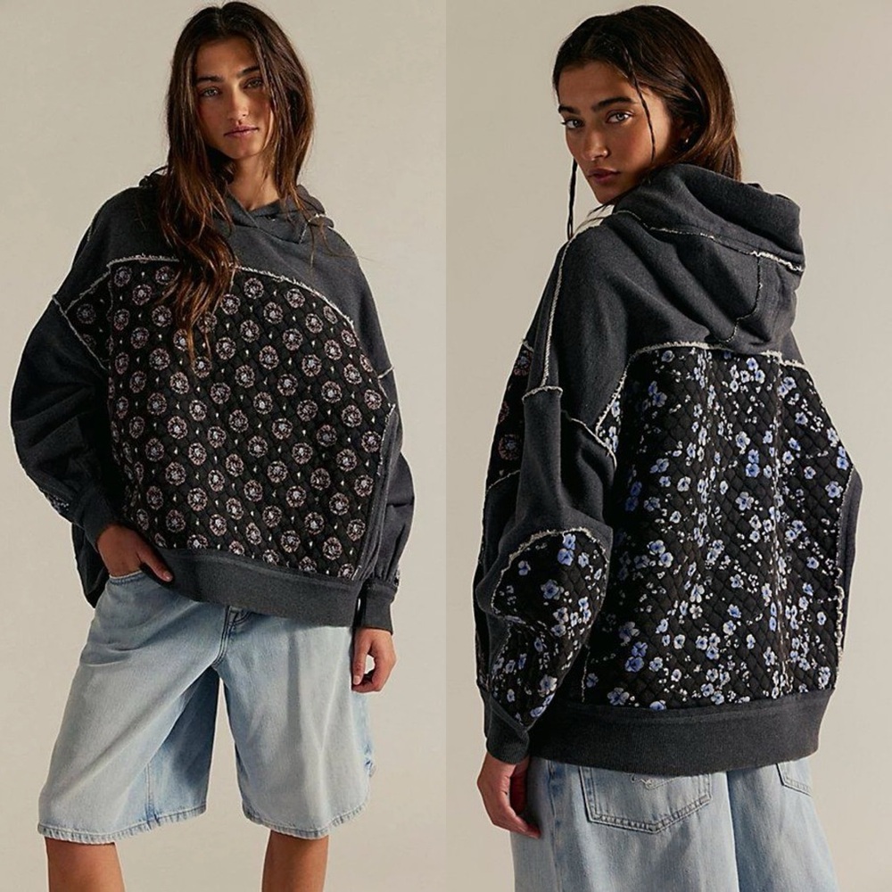 NWT Free People Get Ditsy Patchwork Floral Hoodie Sweatshirt